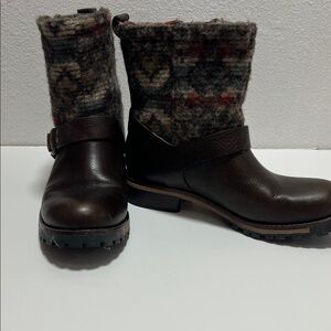 WOOLRICH Brown Leather and Wool Women's Boots